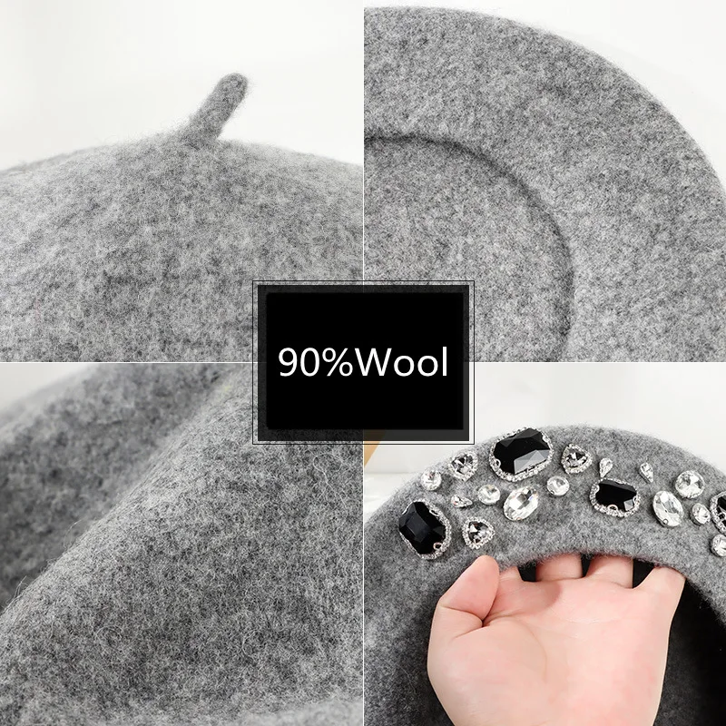 French Beret Thick Rhinestone  - đánh giá và giá Beret French Wool